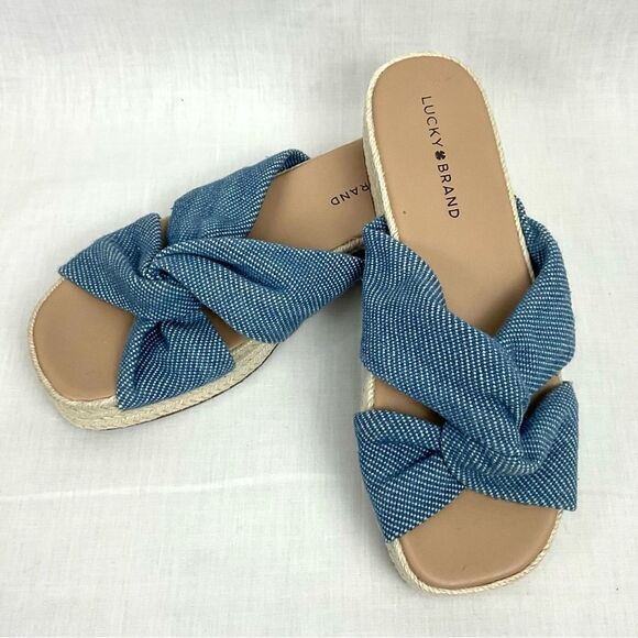 Lucky Brand Blue Slide Sandal Grenly Sz 8M Denim Espadrille Platform Slip On - Picture 3 of 9